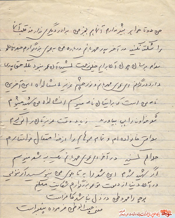 اميد ما و شما امام (ره) است/ نامه شهید پناهلو + اسناد