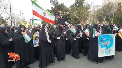 راهپیمایی پرشور مردم ولایت‌مدار شهرستان سمنان در روز قدس- هشتم فروردین ۱۴۰۳
